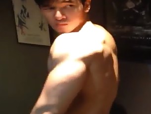 flexing asian dude