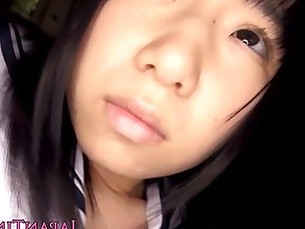 Innocent japanese schoolgirl swallows cum